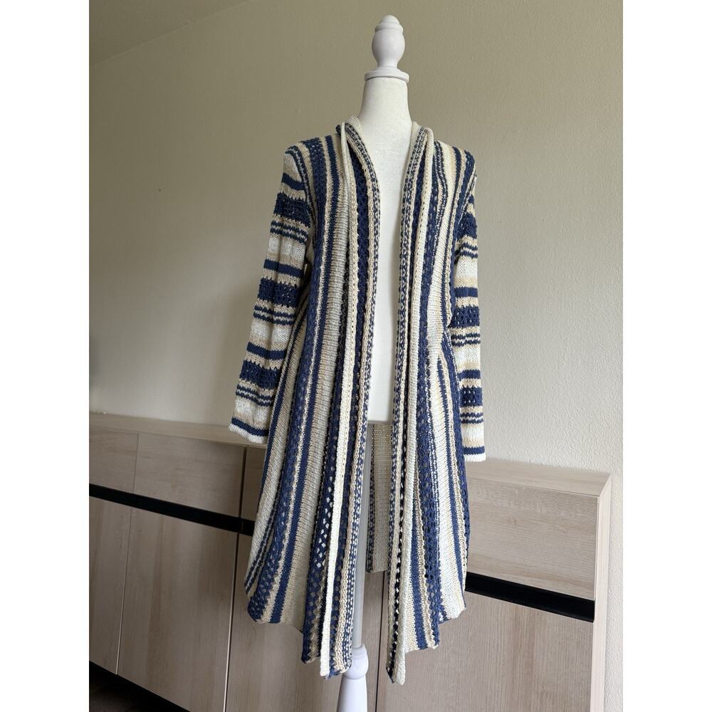 NorthStyle Striped Long Mixed Yarn‎ Open Cardigan Size Small